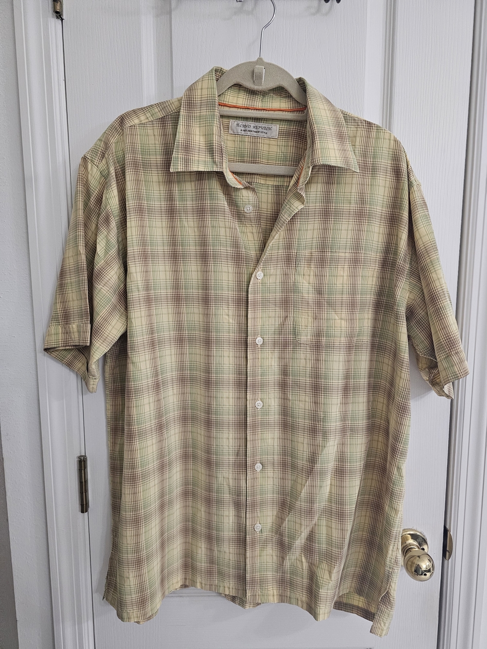 Island Republic Short-Sleeve Plaid Shirt in Light Green XL